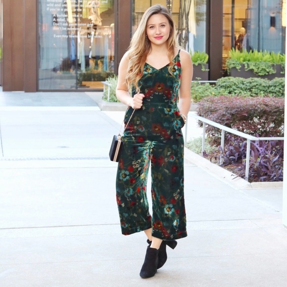 LOFT Pants - Loft green velvet sleeveless jumpsuit